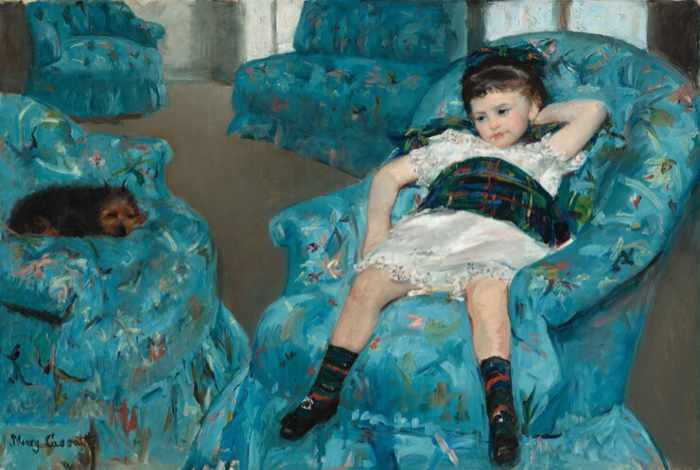 Mary Cassatt - Painting of Little girl in blue armchair