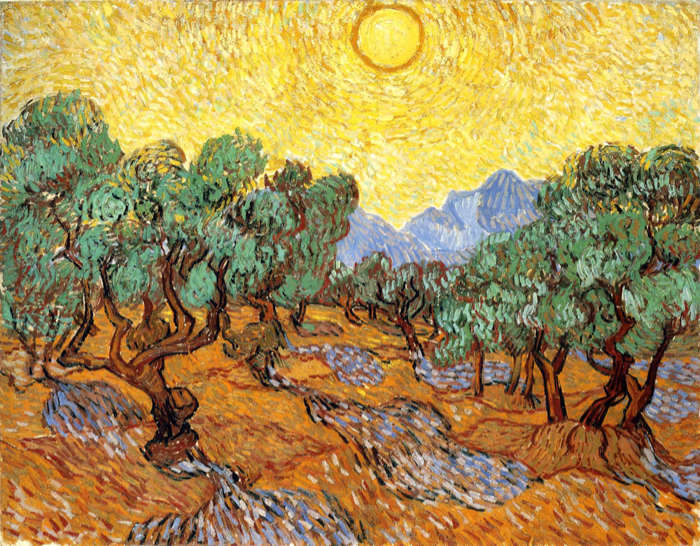 Van Gogh - olive-trees-with-yellow-sky-and-sun-1889